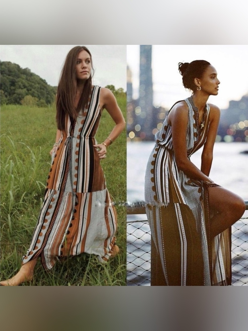 Maeve Anthropologie Alondra Maxi Dress 2P Boho Stripe Tiered Pockets Petite NWOT - Picture 5 of 16